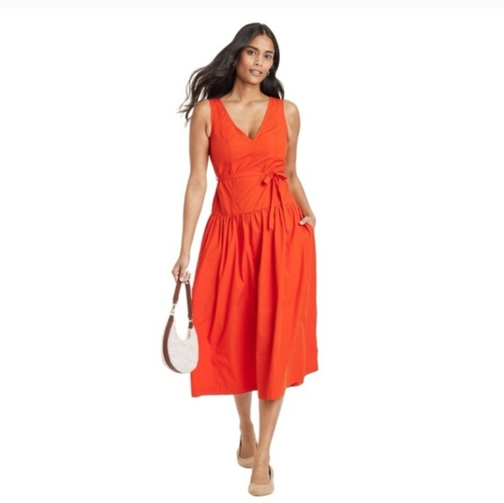 Women's Tie-Waist Midi A-Line Dress - Universal Thread Red 1X